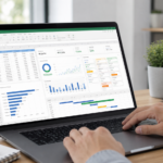 Notebook exibindo planilha convertida em painel com gráficos e cartões
